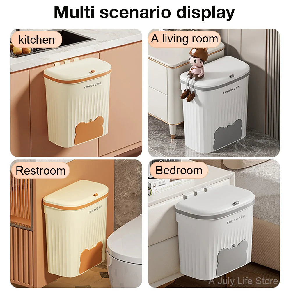 Mini Wall-Mounted Trash Bin β 8.5L/12L Compact Kitchen Wastebasket with Lid