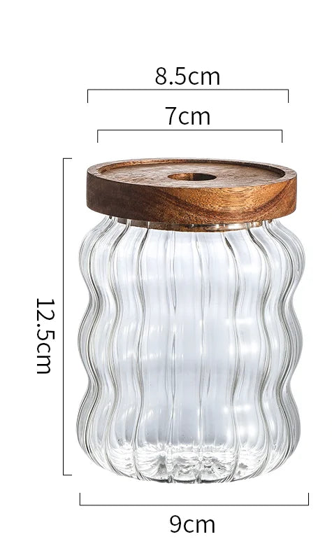 Ripple Glass Jar with Acacia Lid – Airtight Storage for Sugar, Snacks & Spices