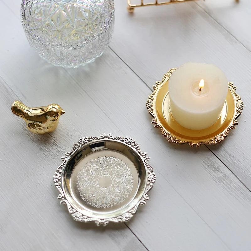 Metal Shell Storage Tray Round Glass Plate Jewelry Dish Earrings Ring Display Fruit Desktop Decor Photo Props