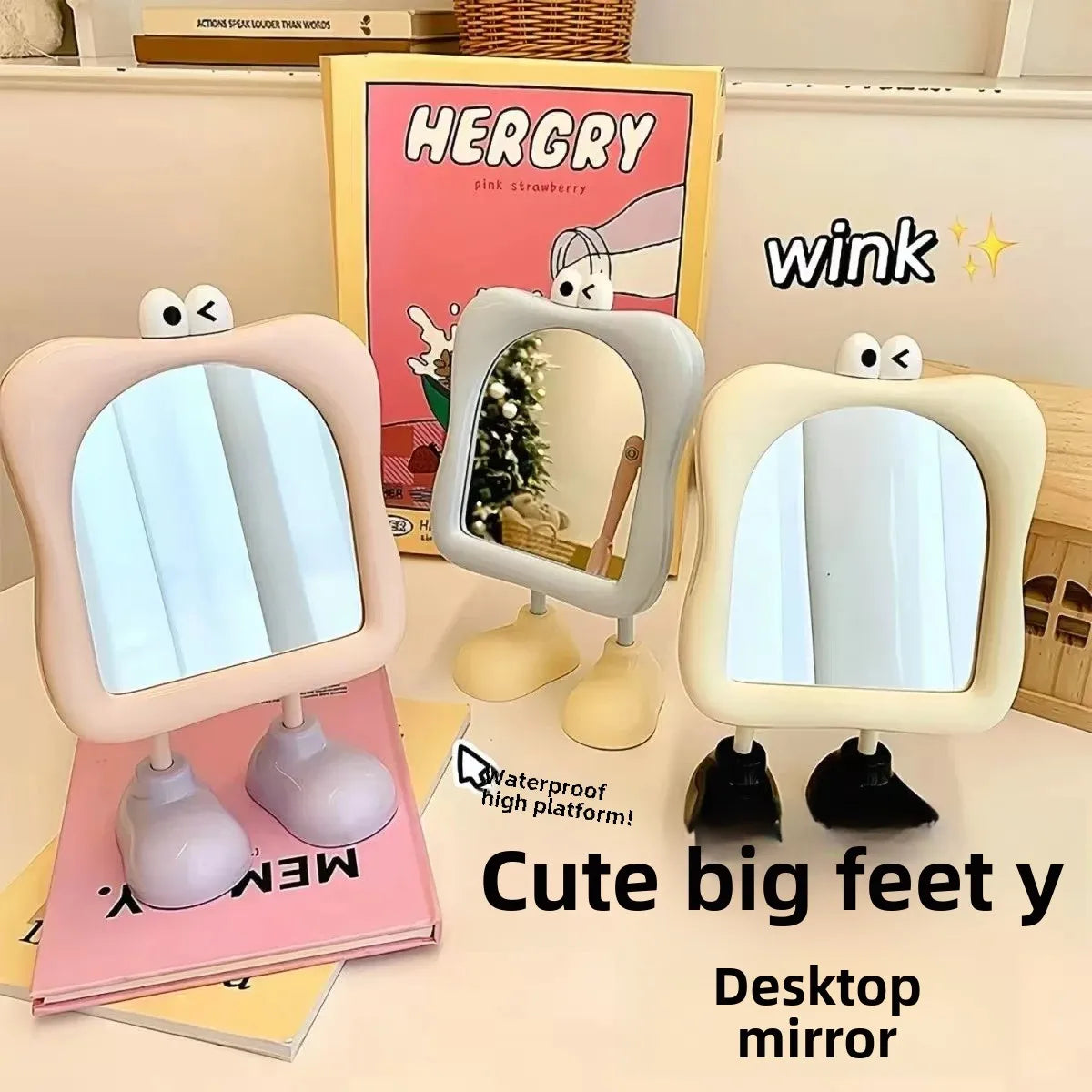 Cute Big Feet Desktop Mirror β Adorable Standing Makeup Mirror for Dorm or Vanity