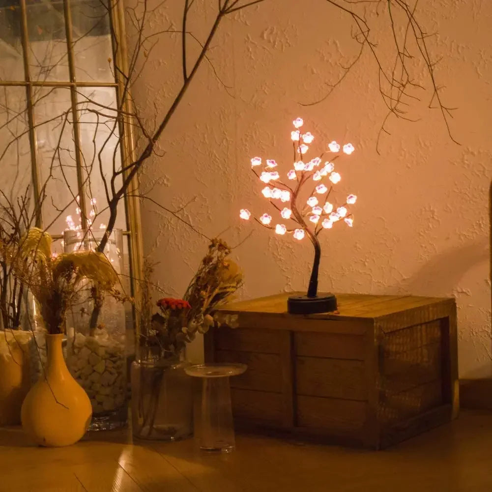 Cherry Blossom LED Bonsai Tree Lamp – Touch Switch Night Light (USB/Battery)
