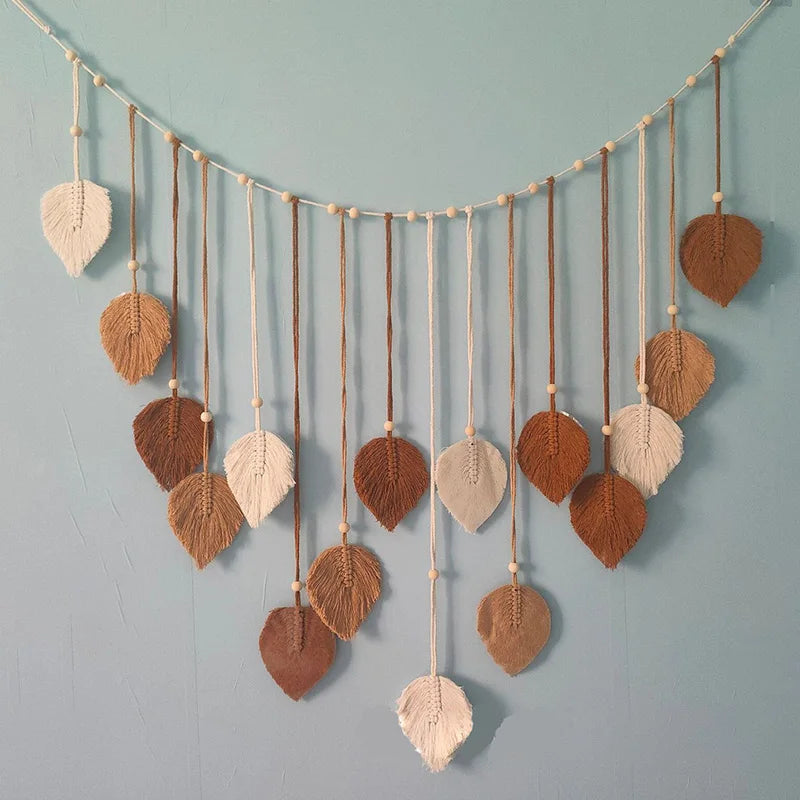 Boho Leaf Macrame Wall Hanging – Handmade Tapestry for Living Room & Bedroom Decor