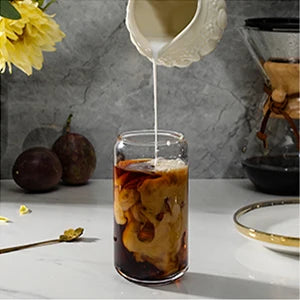 Clear Glass Coffee Cup with Bamboo Lid & Straw β 450ml Iced Drink Jar