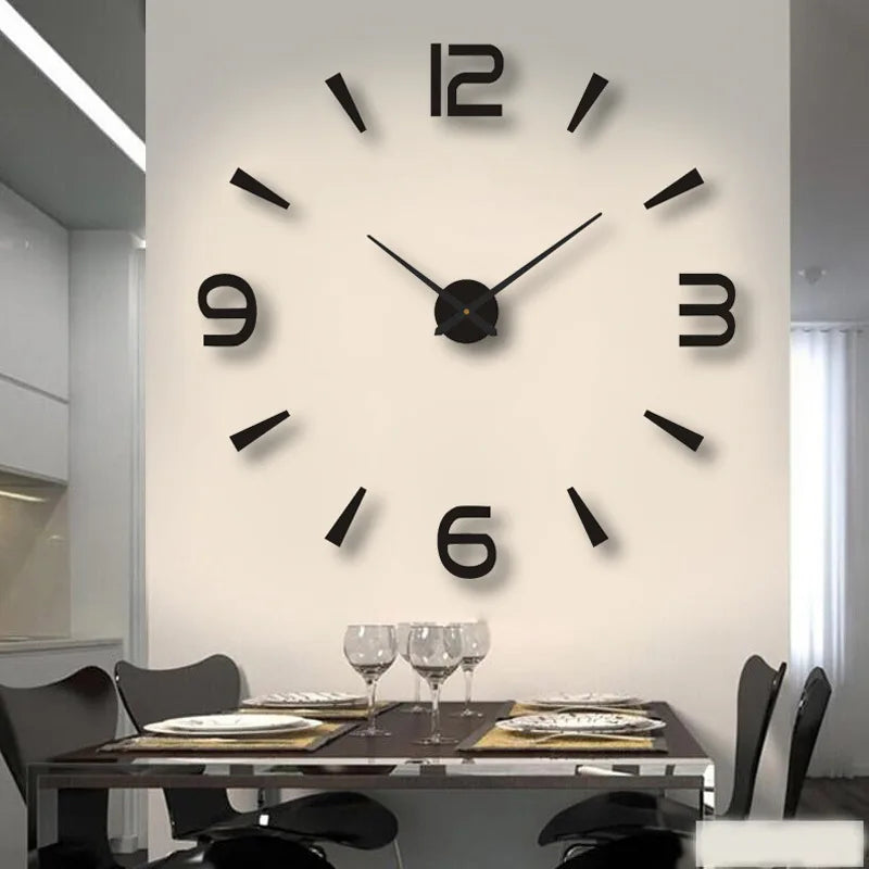 Modern 3D DIY Large Wall Clock – Quartz Acrylic Mirror Sticker Clock for Living Room & Office Décor