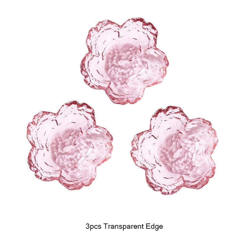 3-Piece Cherry Blossom Glass Dishes – Pink Floral Sauce Bowls with Gold Rim