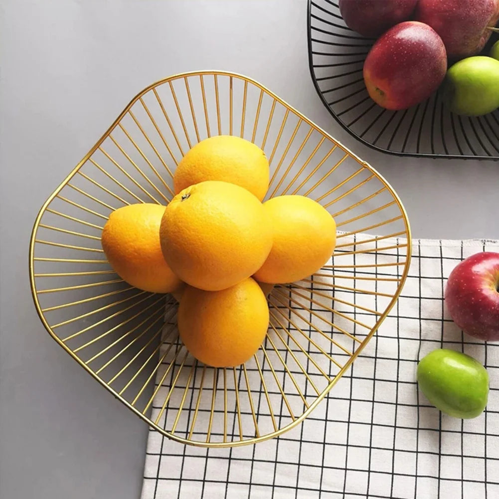 Sleek Wire Fruit Bowl – Gold & Black Iron Basket for Kitchen, Dining & Coffee Table