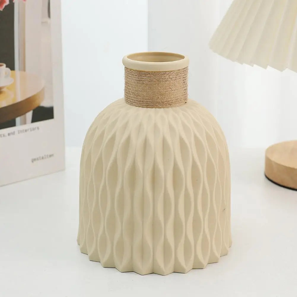 Textured Rope Plastic Vase – Modern Pink Flower Pot for Living Room & Desktop Decor