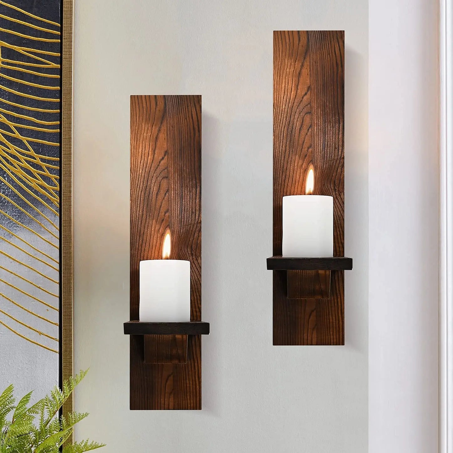 Rustic Wall Candle Sconces – Set of 2 Vintage Wooden Pillar Holders for Cozy Decor