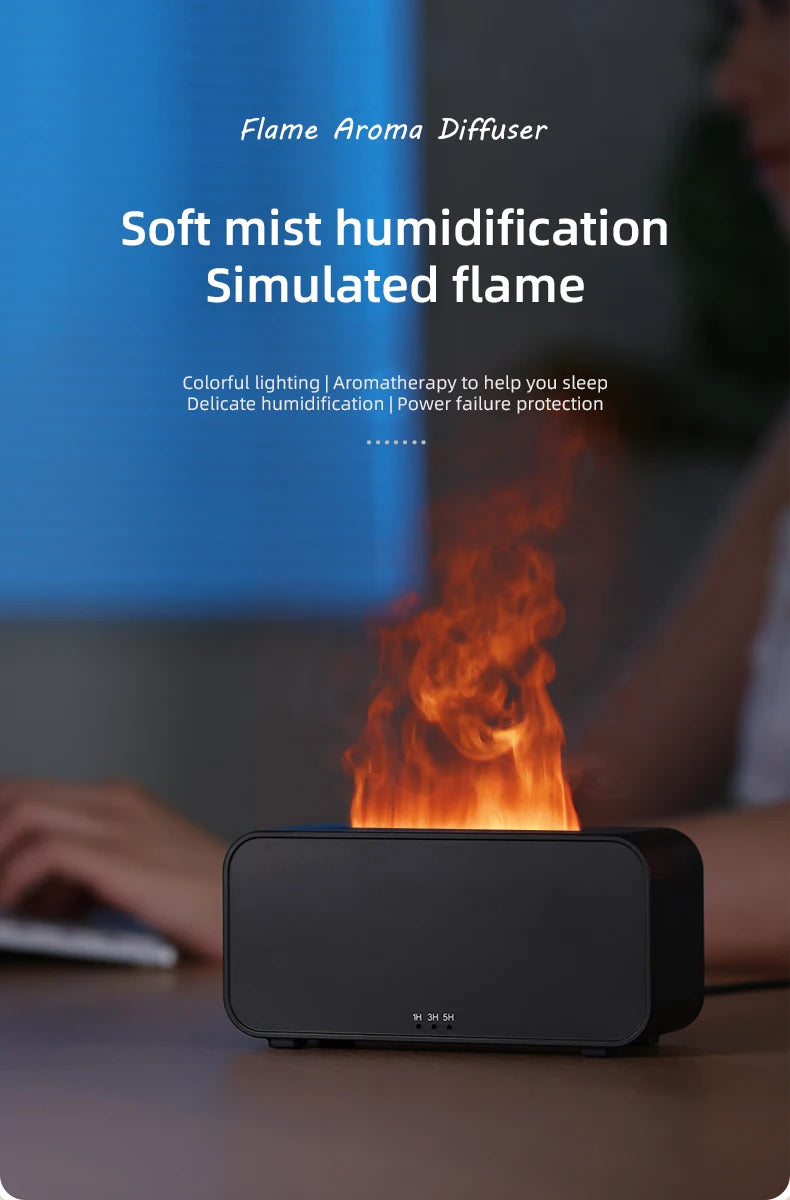 Flame Aroma Diffuser with LED Light & Timer – 120ml Portable Humidifier