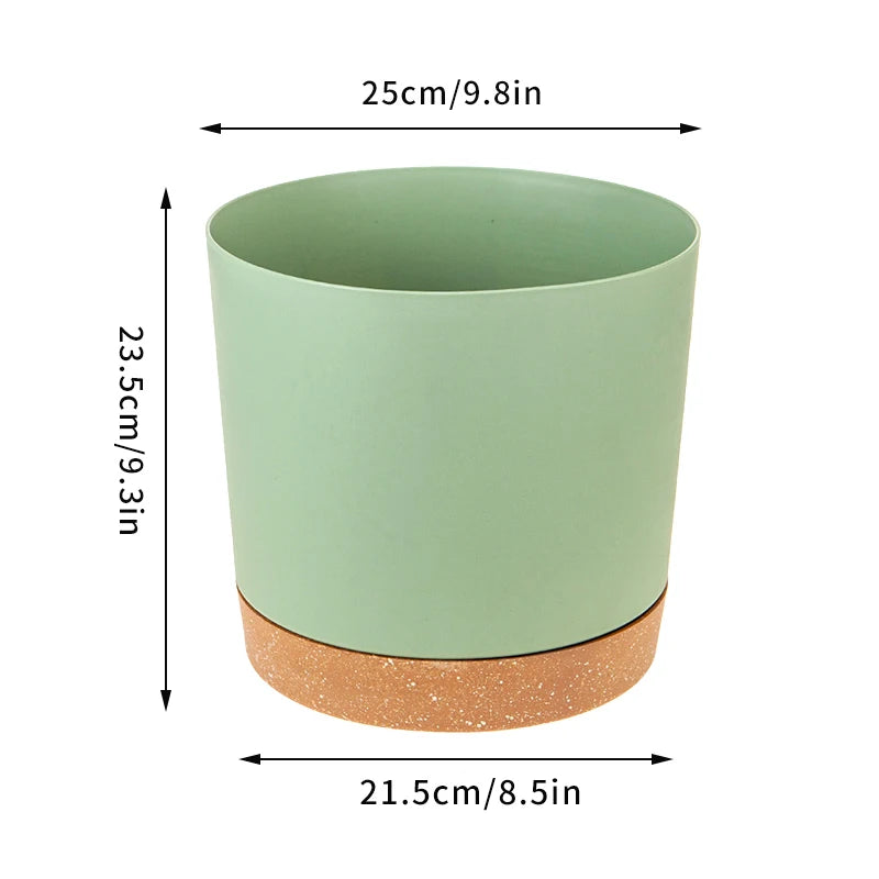 Modern Circular Indoor Plant Pot with Tray – Succulent & Bonsai Planter for Home Decor