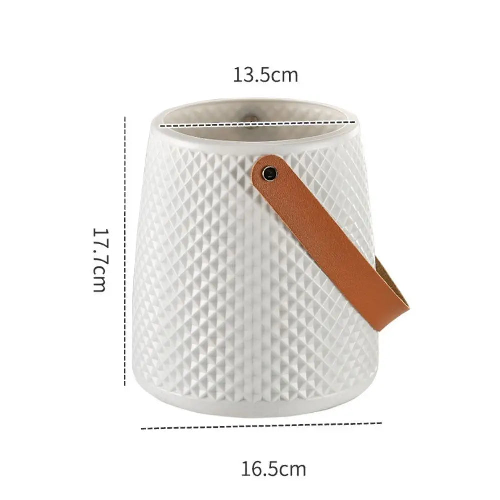 Nordic Style Leather Handle Flower Vase – Modern Anti-Fall Plastic Pot for Floral Arrangements
