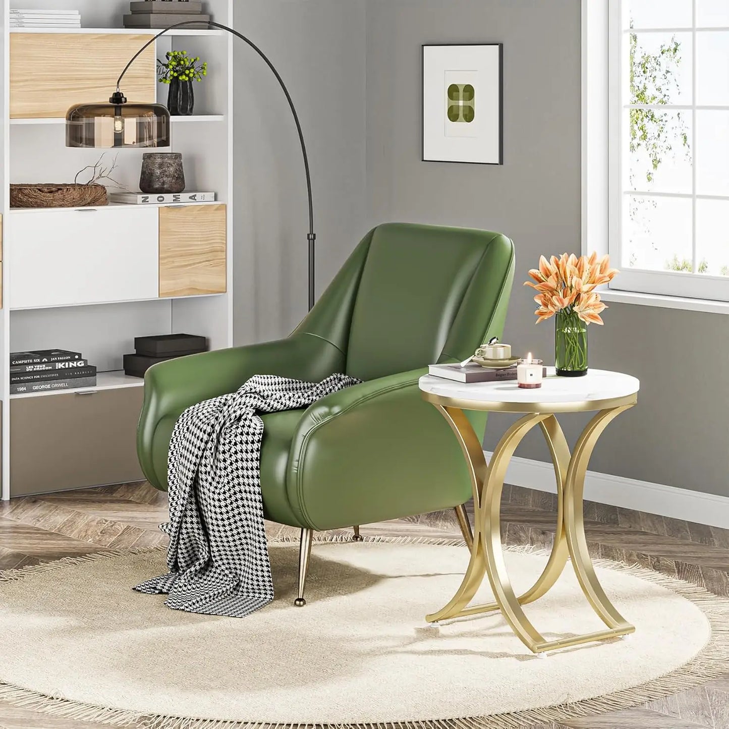 Elegant Round Faux Marble & Gold Side Table – Modern Accent Table for Living Room or Bedroom