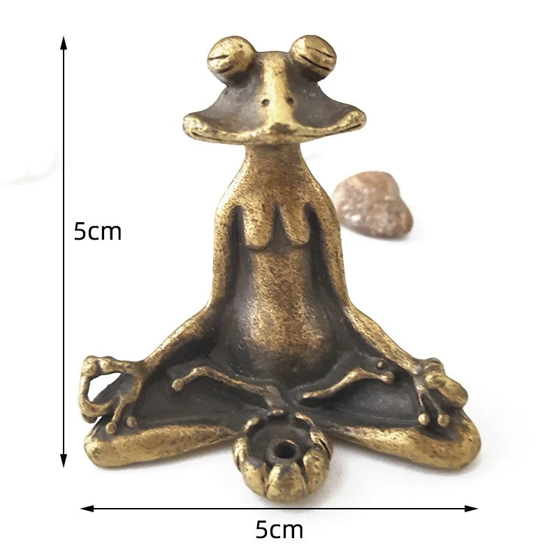 Antique Brass Meditation Zen Frog – Mini Statue for Tranquil Home & Desk Decor