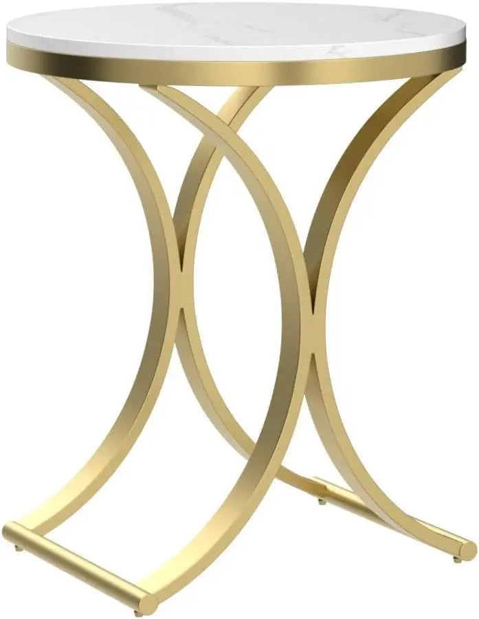 Elegant Round Faux Marble & Gold Side Table – Modern Accent Table for Living Room or Bedroom