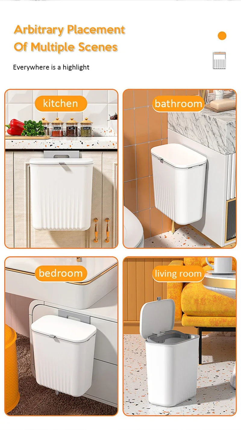 Wall Mounted Trash Can β 9L Hanging Waste Bin with Lid for Kitchen, Bathroom & Garage