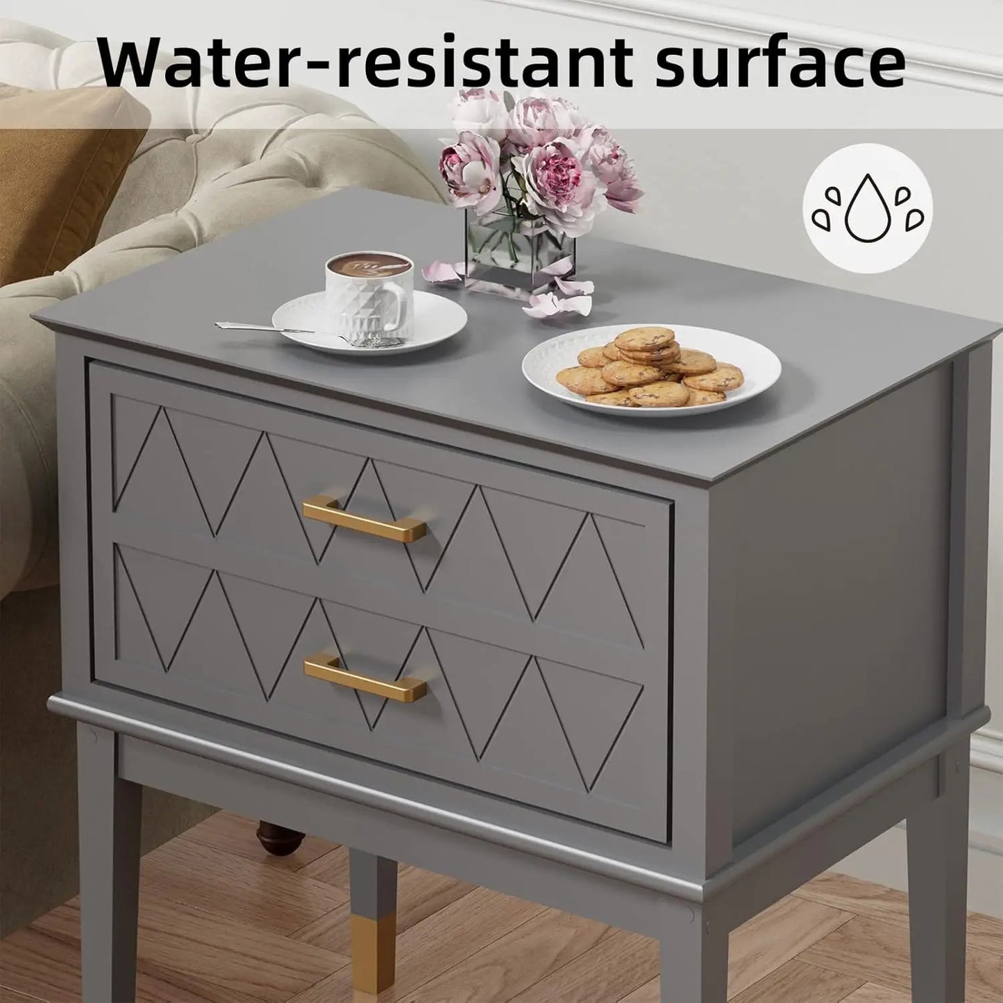 Modern Tall End Table with Drawers – Elegant Nightstand for Bedroom or Living Room