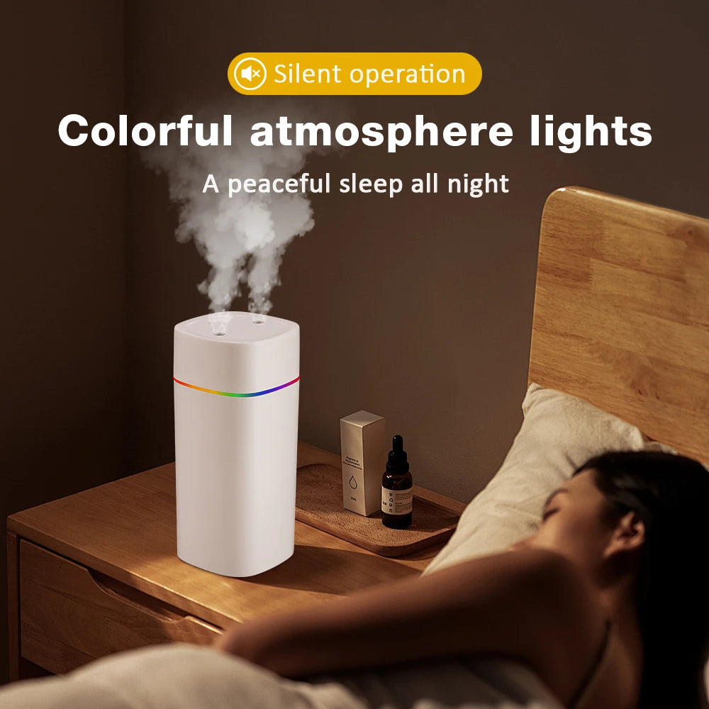 USB Cool Mist Humidifier – 600ml Portable Aromatherapy Diffuser with Night Light for Home & Car
