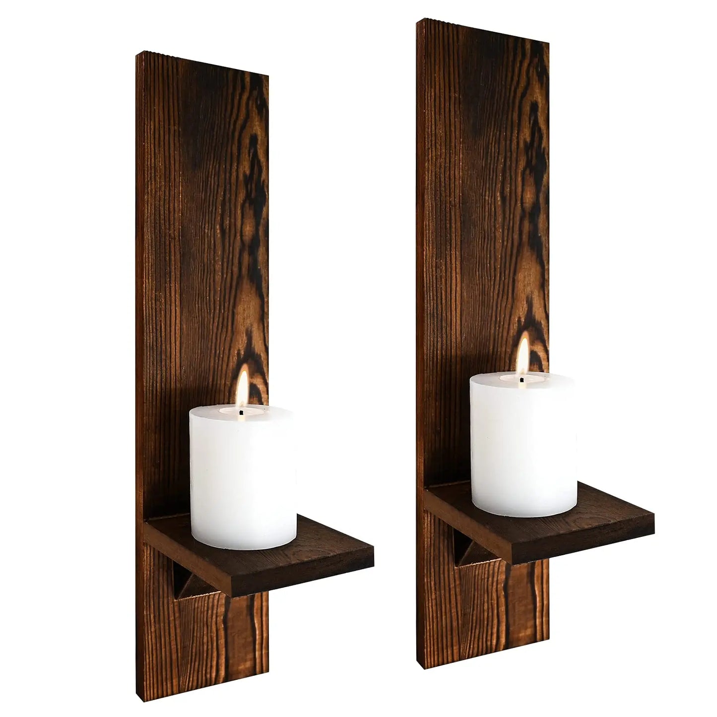 Rustic Wall Candle Sconces – Set of 2 Vintage Wooden Pillar Holders for Cozy Decor