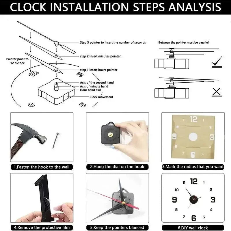 Minimalist Frameless DIY Wall Clock – Silent Modern Wall Décor for Home, Office, Bedroom