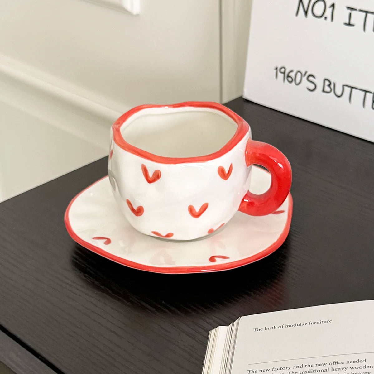 Cloud & Heart Mug Set – Ceramic Cup with Matching Saucer