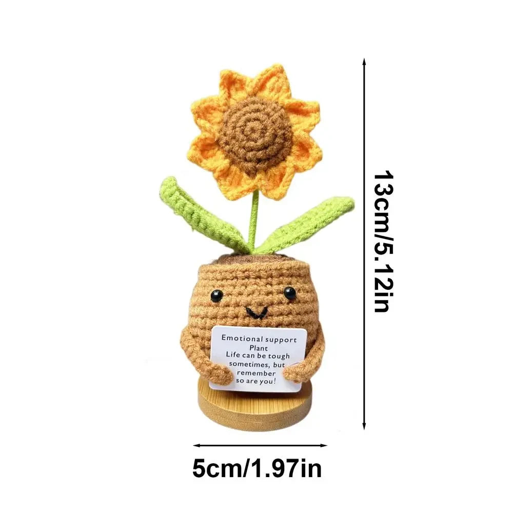 Positive Energy Crochet Flower Dolls – Emotional Support Hug Plants for Desk & Home Decor