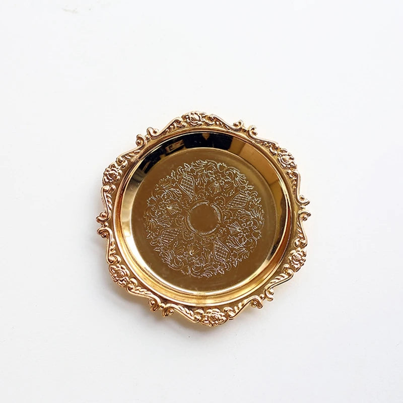 Metal Shell Storage Tray Round Glass Plate Jewelry Dish Earrings Ring Display Fruit Desktop Decor Photo Props