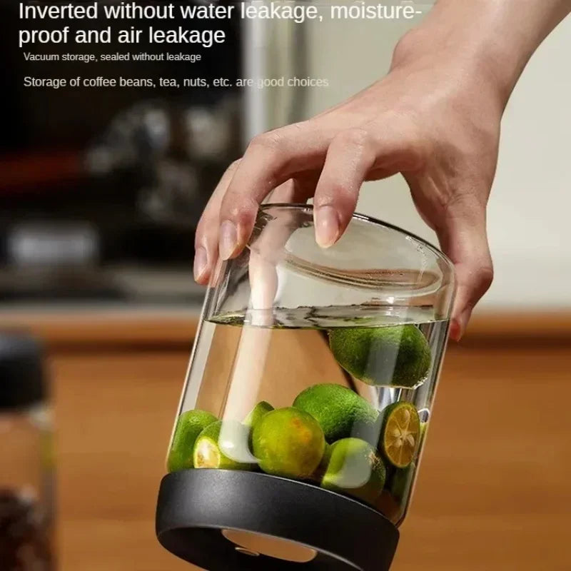 Vacuum Sealed Glass Coffee Storage Jar with Black Lid – Airtight Container for Beans, Tea & Pantry Staples