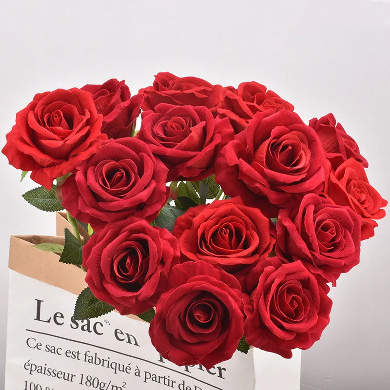 Realistic Artificial Rose Branch (3pcs) – Elegant Faux Flowers for Wedding & Home Decor