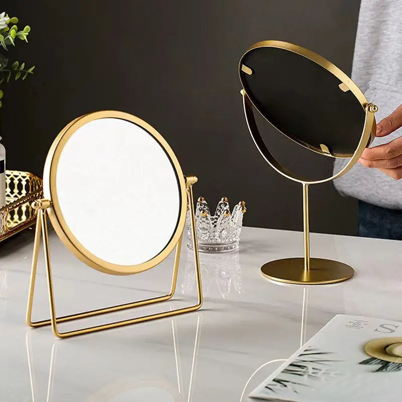 360° Rotating Gold Makeup Mirror – Elegant Iron Frame Vanity Mirror for Desk & Dressing Table