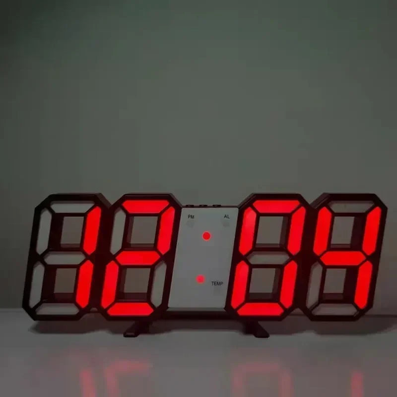 3D LED Digital Alarm Clock with Time, Date & Temperature – Modern Wall & Desk Display