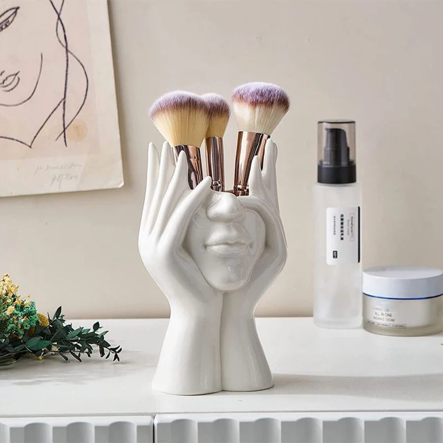 Hands of Calm – Human Face Vase & Organizer | Artistic Modern Décor