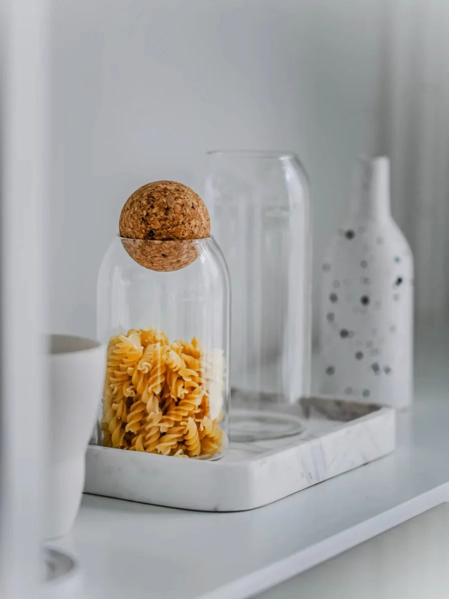 Minimalist Glass Storage Jar with Natural Cork Lid – 4 Sizes | Airtight Food Container for Pasta, Tea, Coffee & Spices