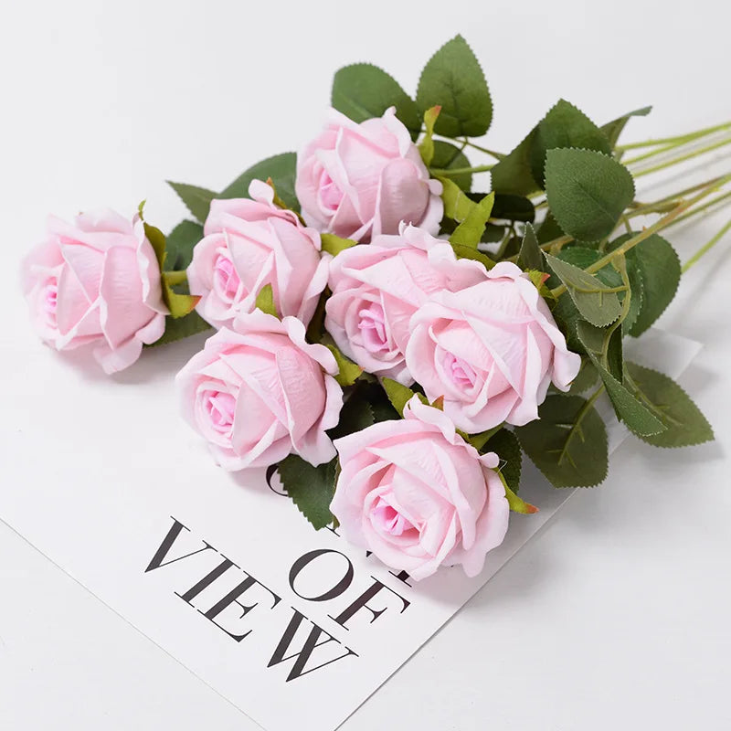 Realistic Artificial Rose Branch (3pcs) – Elegant Faux Flowers for Wedding & Home Decor