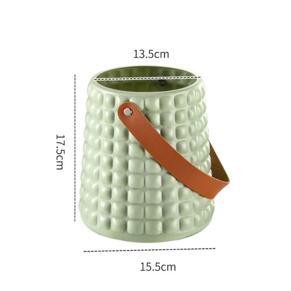 Nordic Style Leather Handle Flower Vase – Modern Anti-Fall Plastic Pot for Floral Arrangements