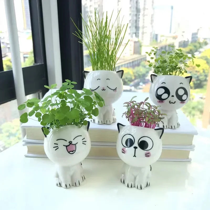 Mini Cat Ceramic Planter – Cute Cartoon Flower Pot for Desktop Decor & Gifting