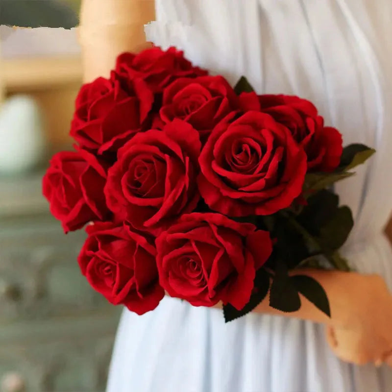 Realistic Artificial Rose Branch (3pcs) – Elegant Faux Flowers for Wedding & Home Decor