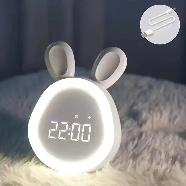 Mini Rabbit LED Alarm Clock – Cute USB Rechargeable Night Light Clock for Kids, Students & Dorm Room