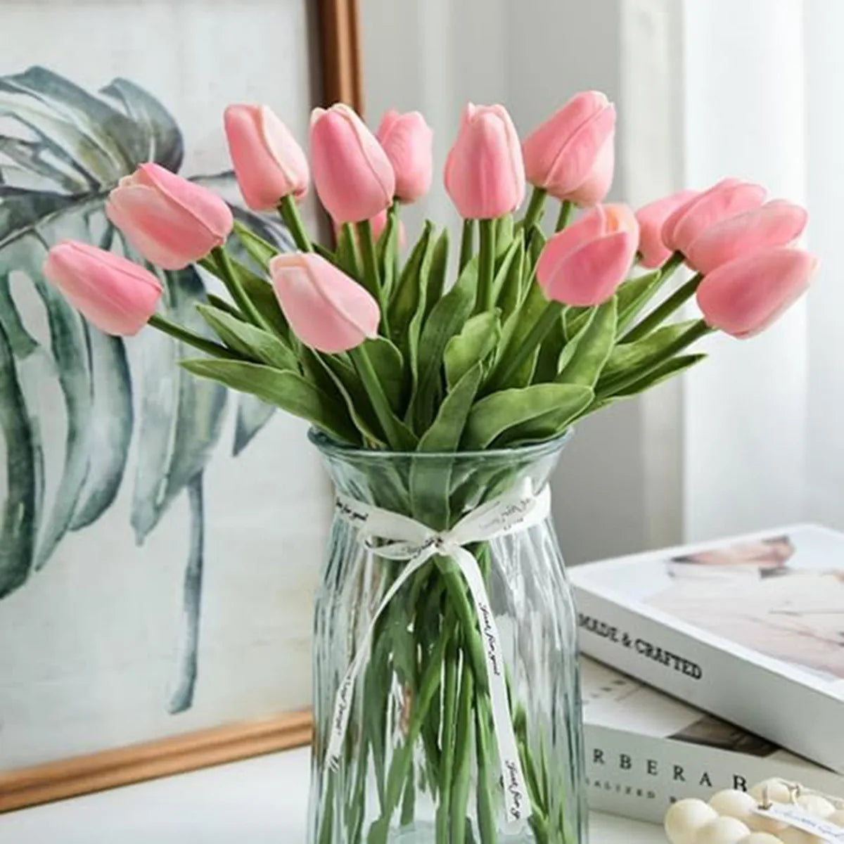 Realistic Artificial Tulip Bouquet – 10 Pcs Faux Flowers for Vase & Home Decor