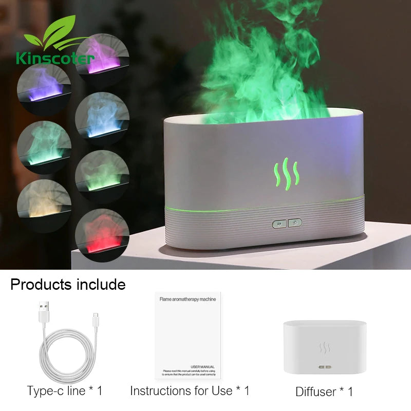 Kinscoter Flame Aroma Diffuser – 180ml Ultrasonic Cool Mist Humidifier with LED Light & Essential Oil Function