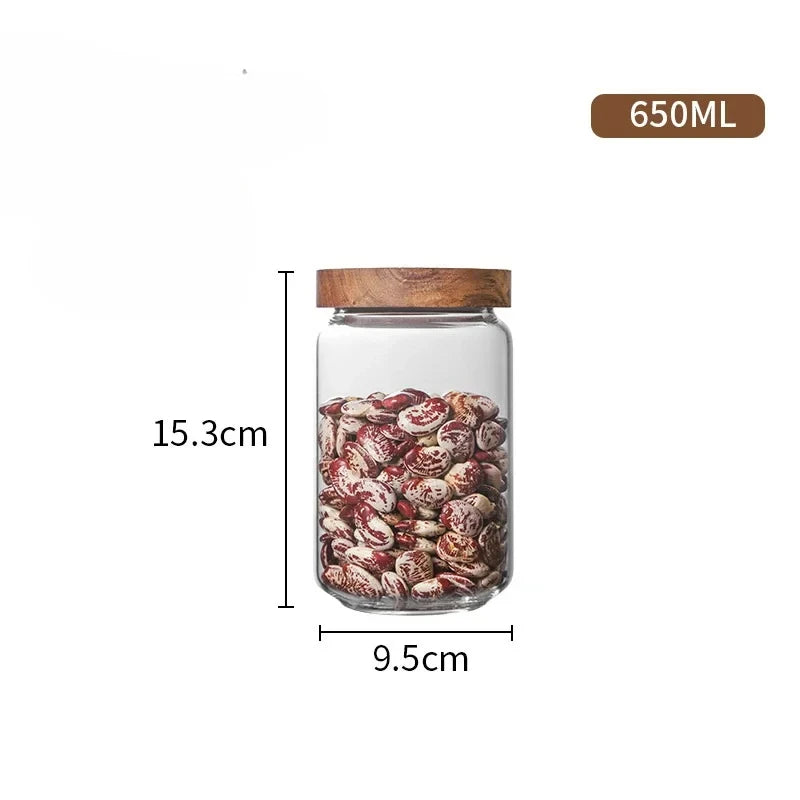Modern Glass Storage Jar with Wooden Lid – Airtight Pantry Container for Spices, Cereal, Snacks & Dry Goods