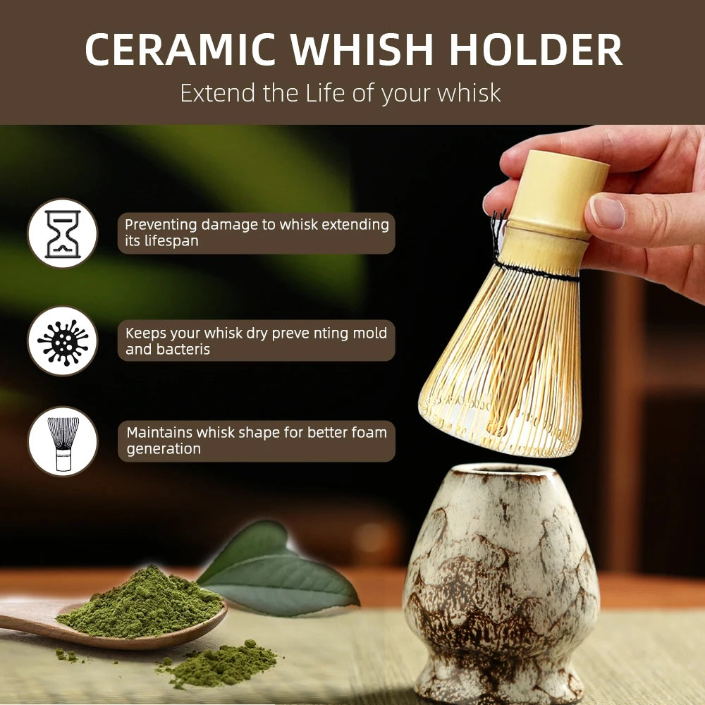 6-Piece Japanese Matcha Tea Ceremony Set – Handmade Ceramic Bowl, Bamboo Whisk, Scoop, Strainer & Gift Box