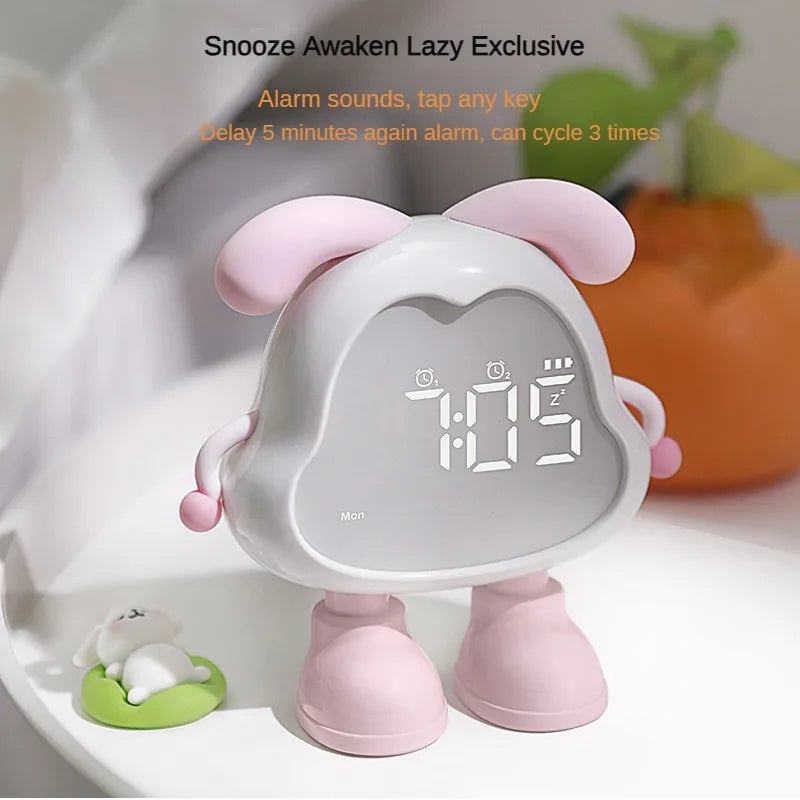 Cute Puppy LED Alarm Clock – Silent Rechargeable Desk Clock with Night Light for Kids & Students
