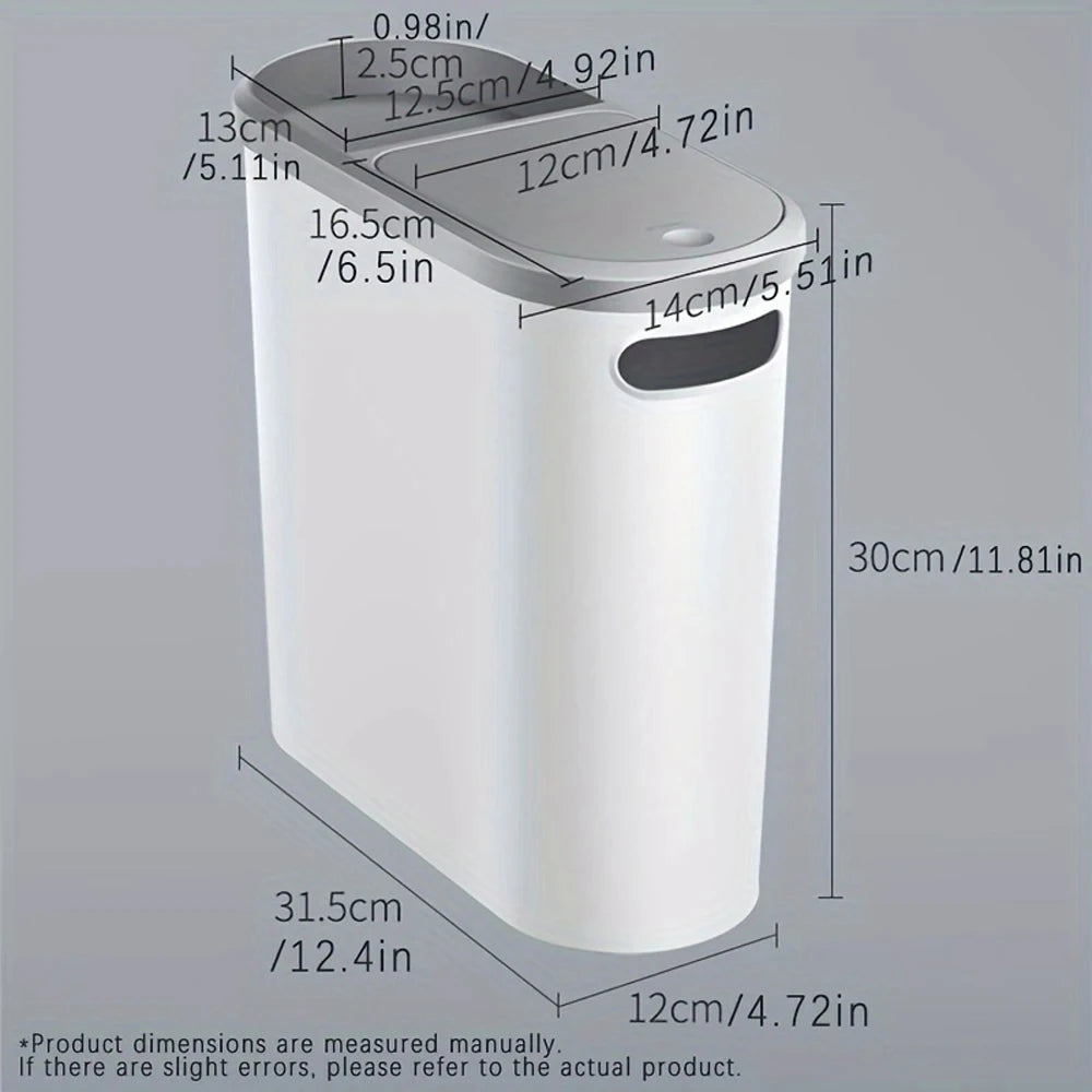 Slim Space-Saving Trash Bin with Lid – 10L Modern Press-Top Garbage Can for Bathroom & Kitchen