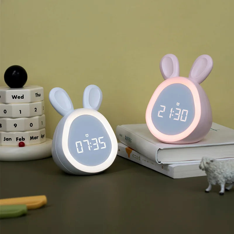 Mini Rabbit LED Alarm Clock – Cute USB Rechargeable Night Light Clock for Kids, Students & Dorm Room
