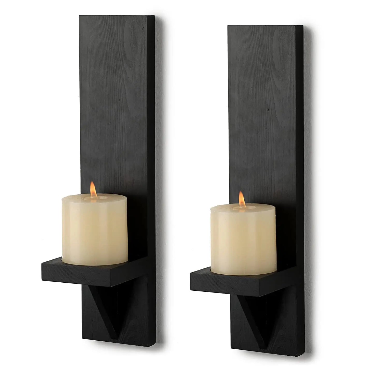 Rustic Wall Candle Sconces – Set of 2 Vintage Wooden Pillar Holders for Cozy Decor