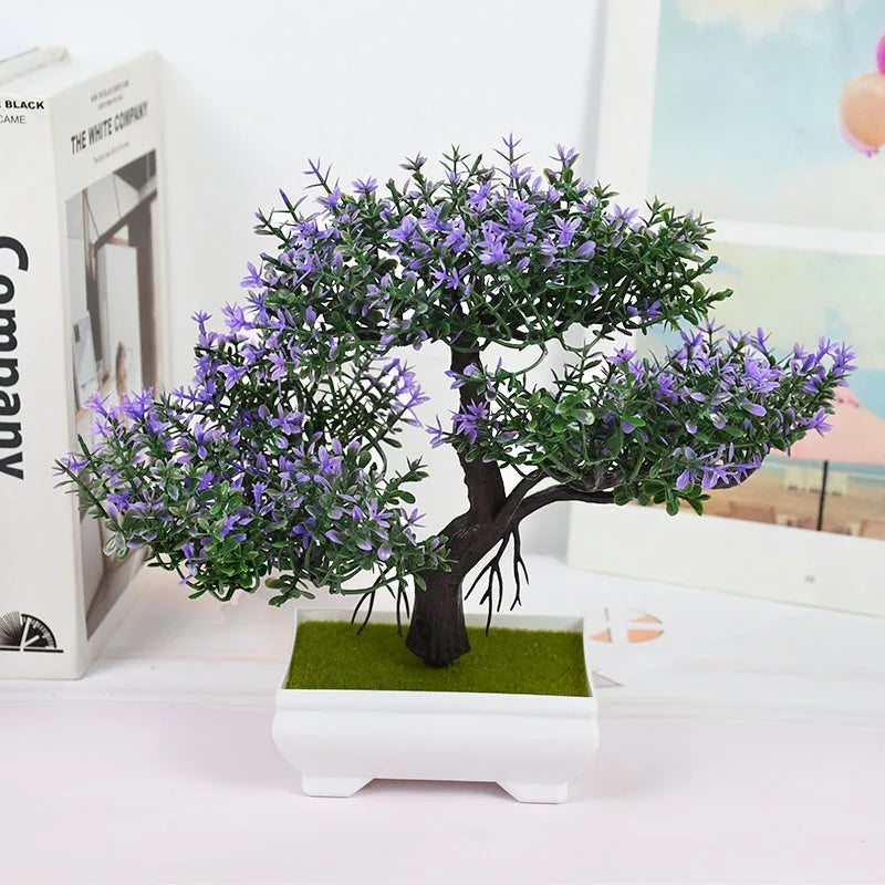 Artificial Pink Blossom Bonsai Tree – Decorative Faux Plant in White Ceramic Pot