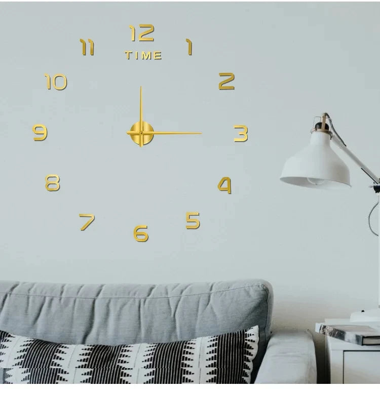 Modern 3D DIY Large Wall Clock – Quartz Acrylic Mirror Sticker Clock for Living Room & Office Décor