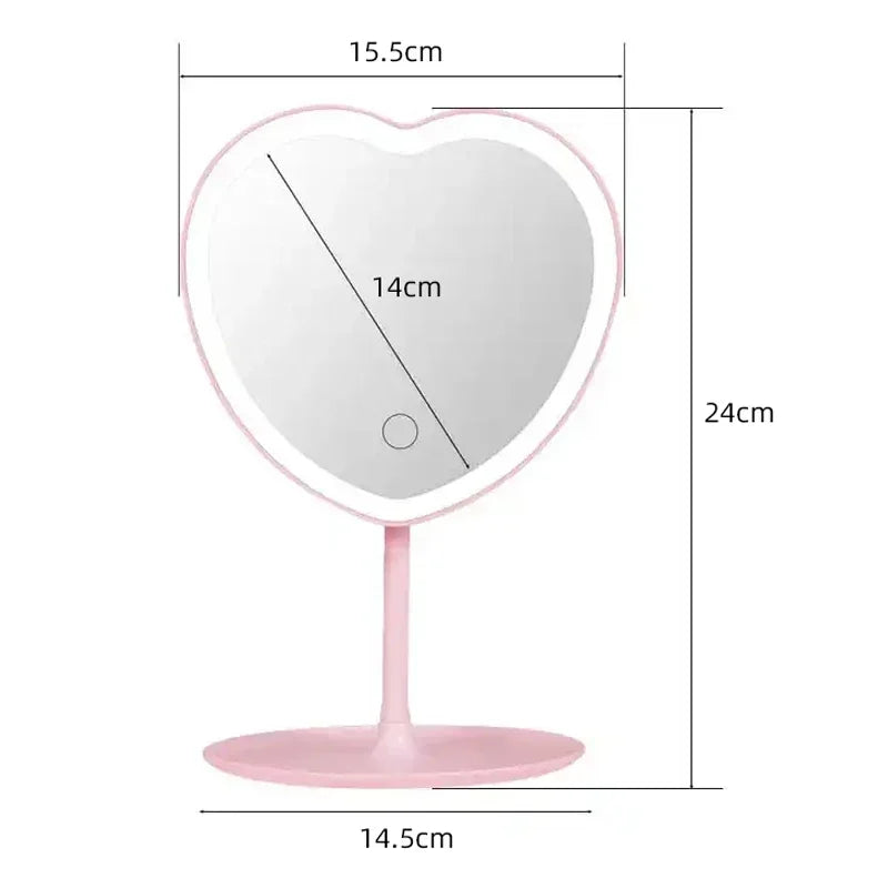 Heart-Shaped LED Makeup Mirror β 3 Light Modes, Rechargeable & Portable (Pink)