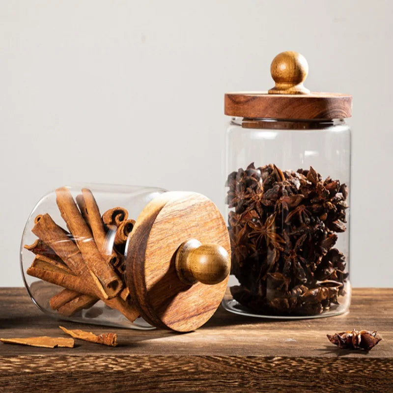 Airtight Glass Storage Jars with Wooden Lids