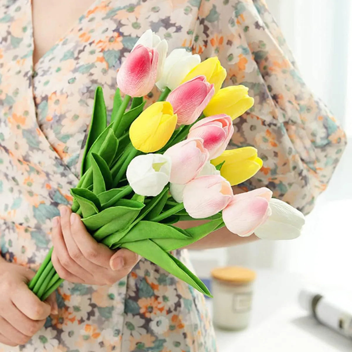 Realistic Artificial Tulip Bouquet – 10 Pcs Faux Flowers for Vase & Home Decor